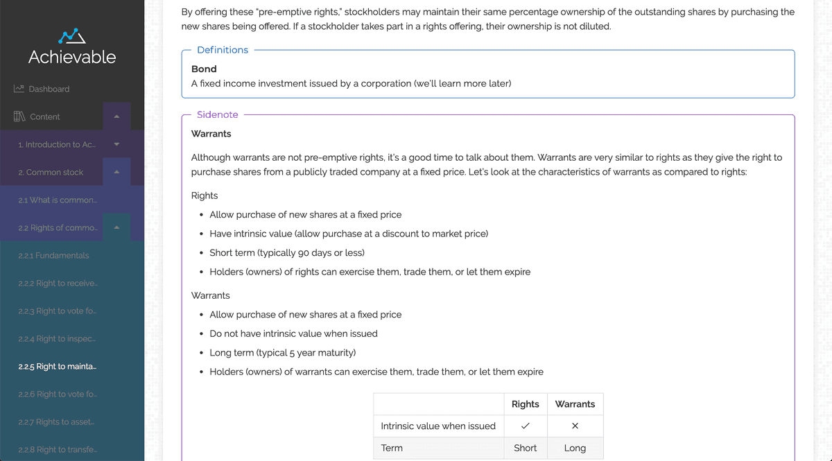 Achievable Content Example Achievable Content Example